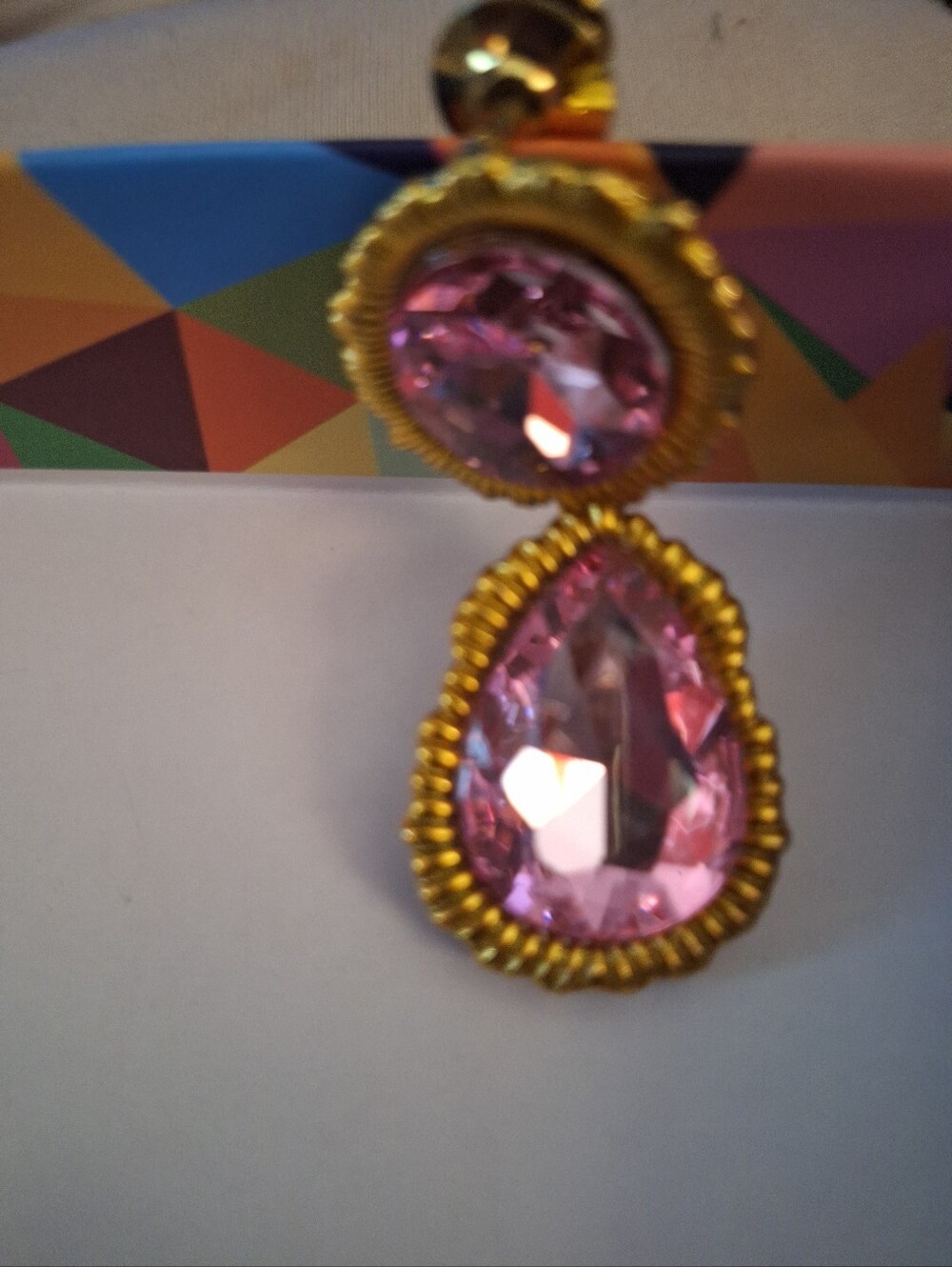 Serendipty Gold-Tone Pink Drop Earrings - Picture 5 of 5